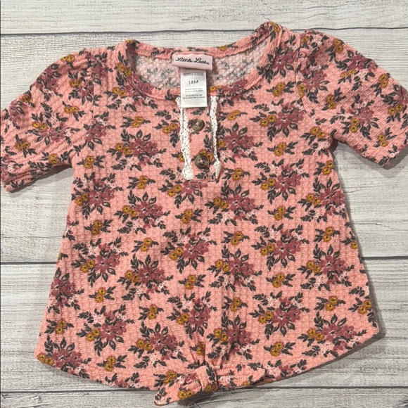 Little Lass Other - Little Lass Baby Girls Pink Floral Top with Cinched Short Sleeves